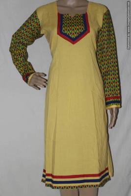 Yellow plain cotton cotton-kurtis 1