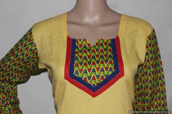 Yellow plain cotton cotton-kurtis 2
