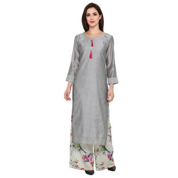 grey  cotton silk stitched kurti 1