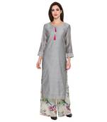 grey  cotton silk stitched kurti