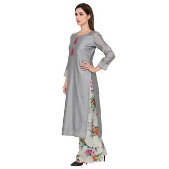 grey  cotton silk stitched kurti 2