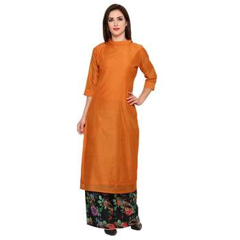 orange  cotton silk stitched kurti 1