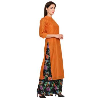 orange  cotton silk stitched kurti 2