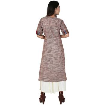 Brown plain jute cotton kurtas-and-kurtis 2