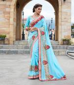 Blue embroidered art silk sarees saree with blouse