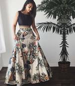 Multicoloured silk Plain lehenga with dupatta