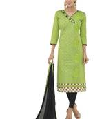 Green embroidered cotton salwar with dupatta