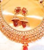 Red Stone Uncut Diamond Necklace Set