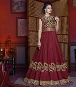 Maroon embroidered net salwar