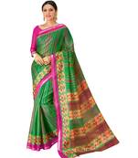 green printed cotton silk saree with blouse
