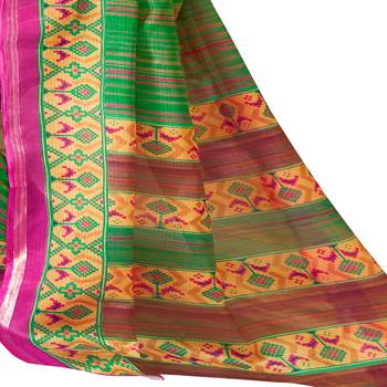 green printed cotton silk saree with blouse 4