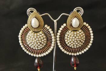 Maroon colour Pearl Dangler with Meena work 1