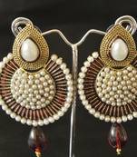Maroon colour Pearl Dangler with Meena work