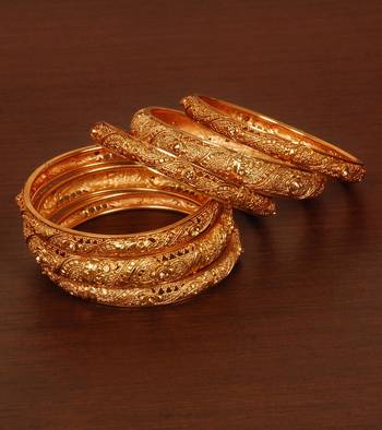 Gold Plated Gheru Copper Made Zircon Worked Bangles Set 1