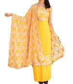 Giftpiper Handembroidered Phulkari Suit In Cotton Silk  Yellow & White