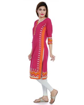 Pink embroidered khadi stitched embroidered-kurtis 2