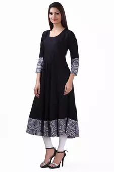 Black plain viscose rayon stitched ethnic-kurtis