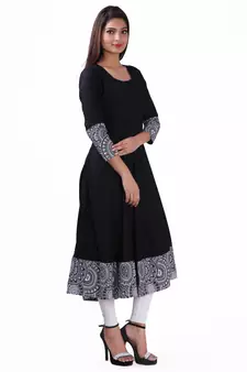 Black plain viscose rayon stitched ethnic-kurtis
