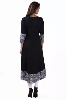 Black plain viscose rayon stitched ethnic-kurtis