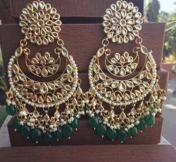 Green Kundan Chandbali Earrings Online Green Kundan Chandbali Earrings