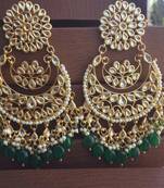 Green (Oversized) Kundan Chandbali Earrings 