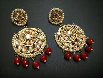 Aisha Red Kundan Chandbali Earrings 1
