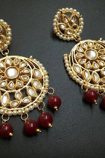 Aisha Maroon Kundan Chandbali Earrings