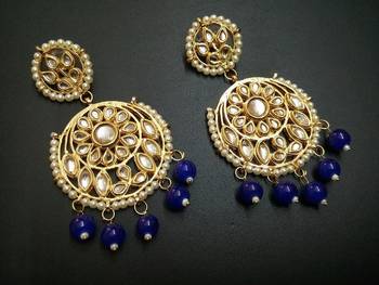 Aisha Blue Kundan Chandbali Earrings 1
