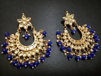 Madiha Blue Kundan Chandbali 1