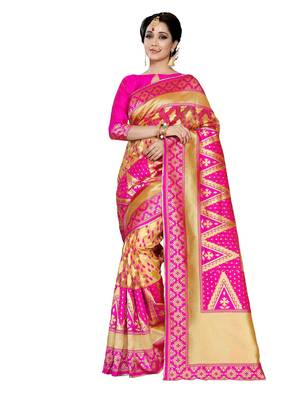 Pink woven banarasi art silk saree with blouse 1