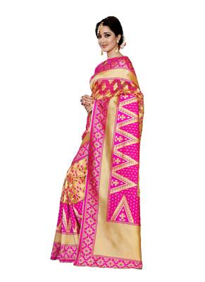 Pink woven banarasi art silk saree with blouse 2