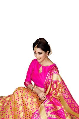 Pink woven banarasi art silk saree with blouse 4