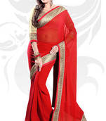Red Faux Georgette Embroidered Saree With Blouse