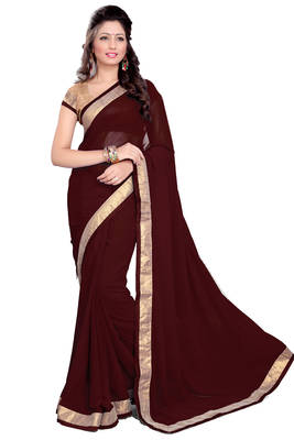 Maroon Faux Georgette Embroidered Saree With Blouse 1