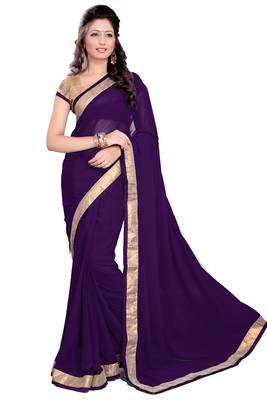 Purple Faux Georgette Embroidered Saree With Blouse 1