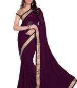 Purple Faux Georgette Embroidered Saree With Blouse