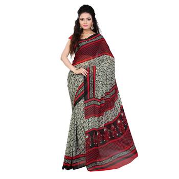 Grey printed faux georgette saree with blouse 1