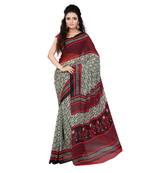 Grey printed faux georgette saree with blouse