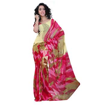 Light multicolor printed faux georgette saree with blouse 1