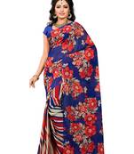 Red printed faux georgette saree with blouse