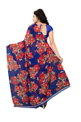 Red printed faux georgette saree with blouse 2