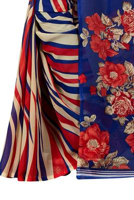 Red printed faux georgette saree with blouse 3