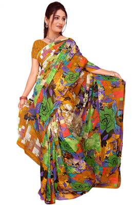 Light multicolor printed faux georgette saree with blouse 1