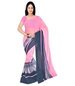 Pink printed georgette saree with blouse