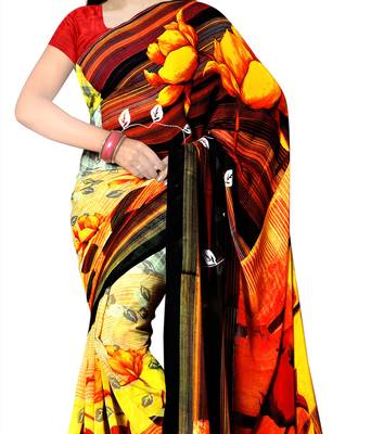 Light multicolor printed georgette saree with blouse 2