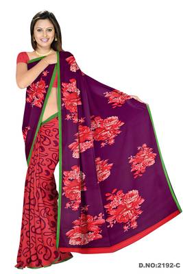 Green printed georgette saree with blouse 1