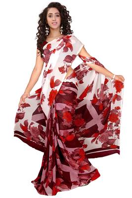 White printed georgette saree with blouse 1