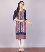Aurelia Womens Blue Straight Rayon Stitched Kurti