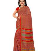 Red printed georgette saree with blouse