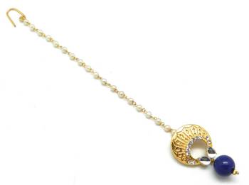 Chand Bali Small Size Maang Tikka Decorated With Kundan & Crystal 1